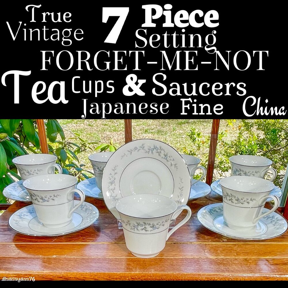 ▪️VTG▪️7 Piece Setting FORGET-ME-NOT Tea Cups & Saucers Japanese Fine China